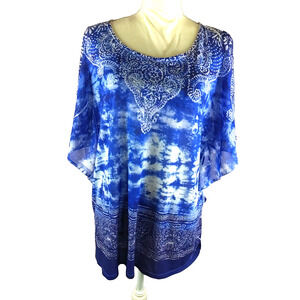 Catherines Women's Pullover Shirt Beaded Studs Size OX WP Petite Blue Butterfly